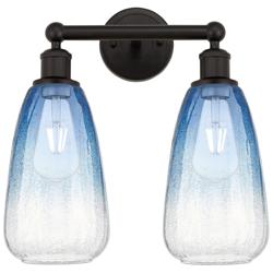 Edison Brookhaven Almond 15"W 2-Lt Oiled Bronze Vanity w/ Sapphire Shade