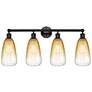 1_Edison Brookhaven Almond 33"W 4 Light Black Bath Light w/ Amber Shade