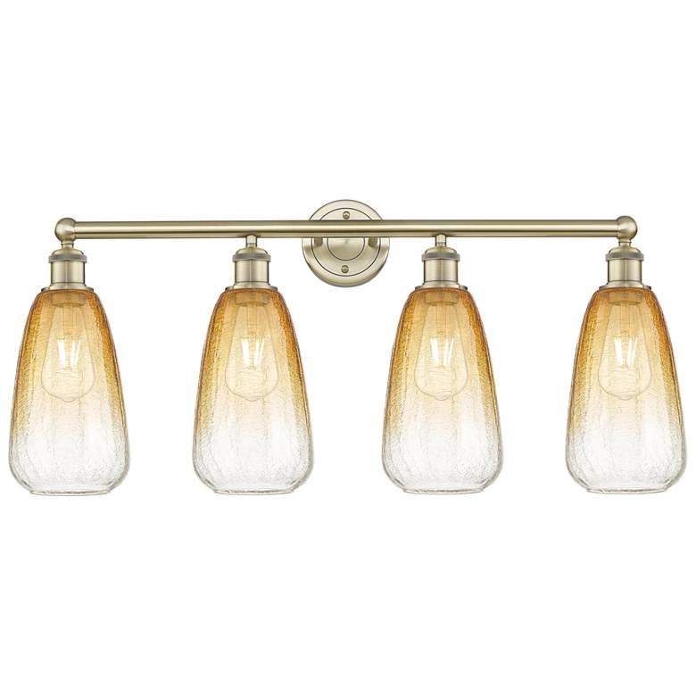 Image 1 Edison Brookhaven Almond 33"W 4 Light Brass Bath Light w/ Amber Shade