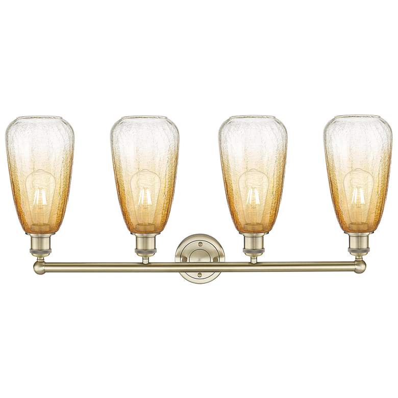 Image 2 Edison Brookhaven Almond 33"W 4 Light Brass Bath Light w/ Amber Shade more views