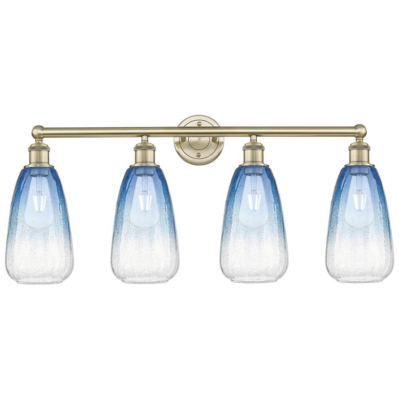 Image 1 Edison Brookhaven Almond 33"W 4 Light Brass Vanity w/ Sapphire Shade