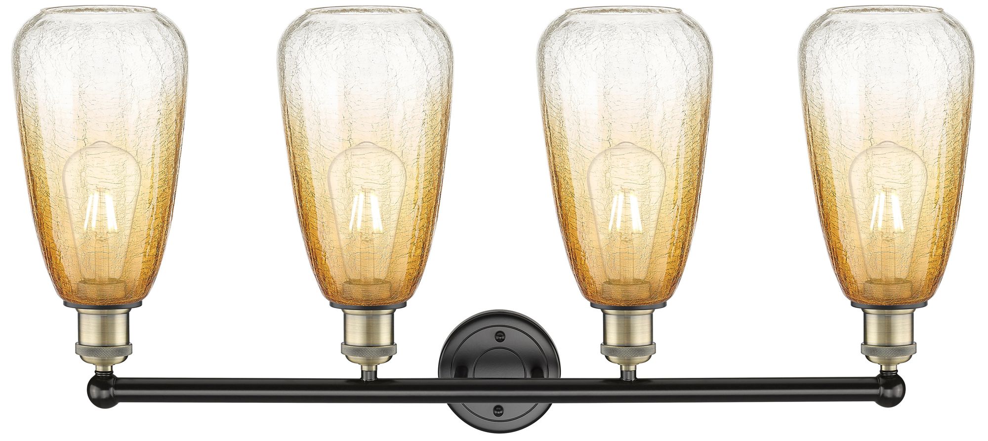 Image 2 Edison Brookhaven Almond 33"W 4-Lt Black Brass Vanity w/ Amber Shade more views