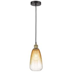 Edison Brookhaven Almond 6"W Black Brass Cord Pendant w/ Amber Shade