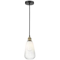 Edison Brookhaven Almond 6"W Black Brass Cord Pendant w/ Opal Shade
