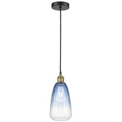Edison Brookhaven Almond 6"W Black Brass Cord Pendant w/ Sapphire Shade