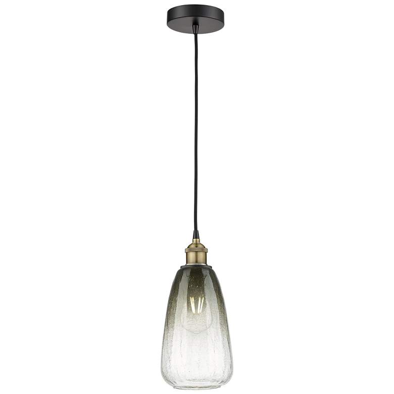 Image 1 Edison Brookhaven Almond 6"W Black Brass Cord Pendant w/ Slate Shade