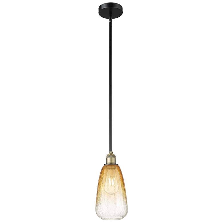 Image 1 Edison Brookhaven Almond 6"W Black Brass Stem Pendant w/ Amber Shade