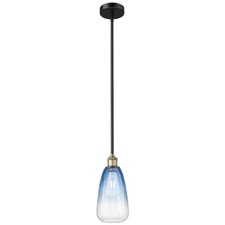 Image 1 Edison Brookhaven Almond 6"W Black Brass Stem Pendant w/ Sapphire Shade