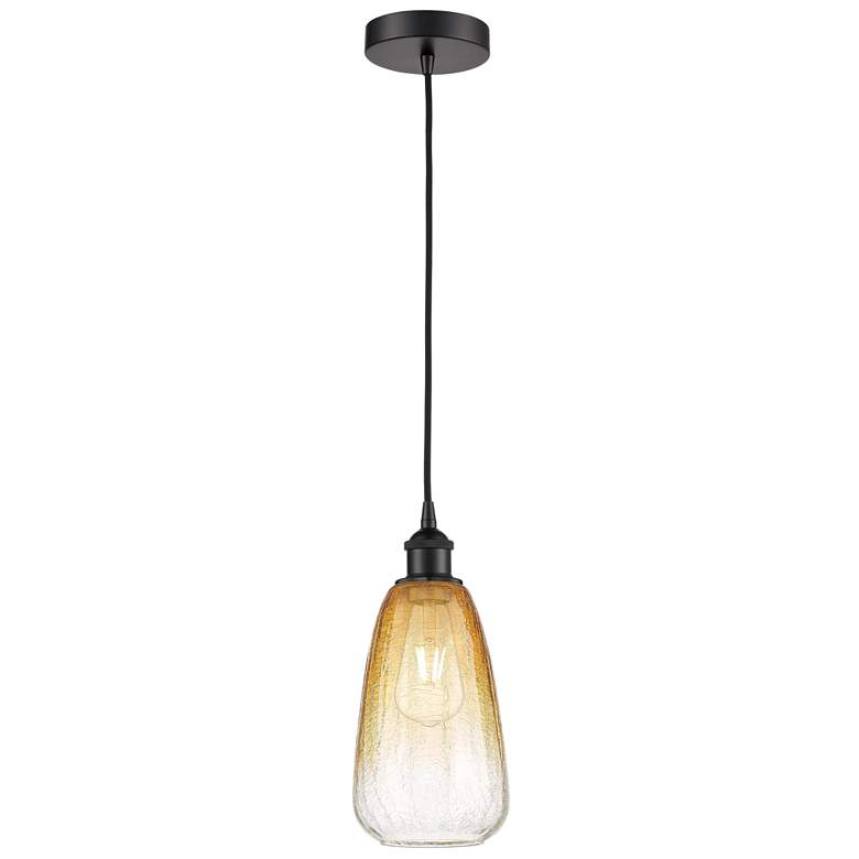 Image 1 Edison Brookhaven Almond 6"W Black Cord Mini Pendant w/ Amber Shade