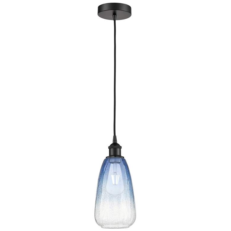 Image 1 Edison Brookhaven Almond 6"W Black Cord Mini Pendant w/ Sapphire Shade