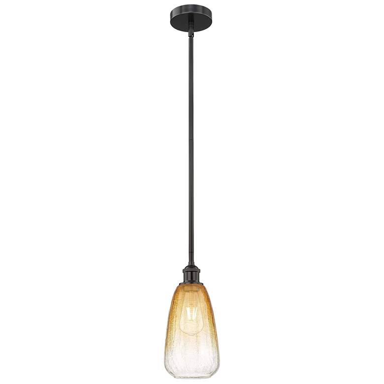 Image 1 Edison Brookhaven Almond 6"W Black Stem Mini Pendant w/ Amber Shade