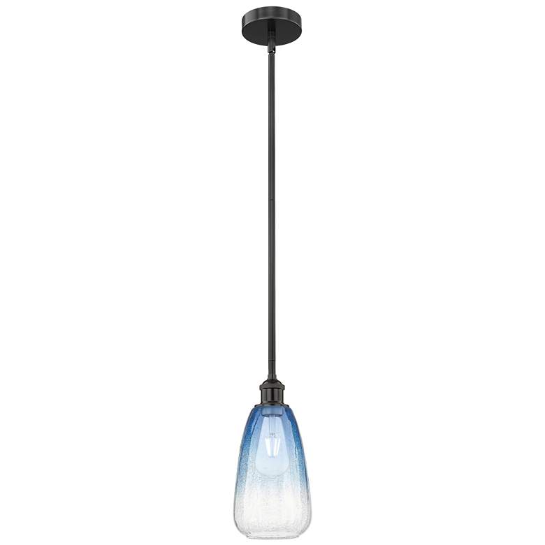 Image 1 Edison Brookhaven Almond 6"W Black Stem Mini Pendant w/ Sapphire Shade