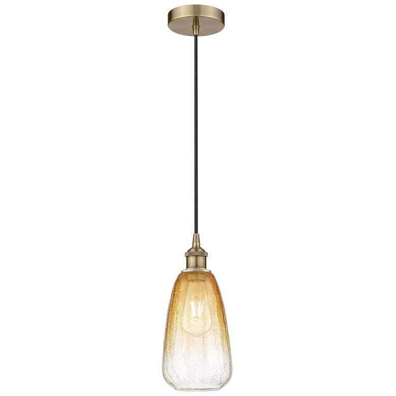 Image 1 Edison Brookhaven Almond 6"W Brass Cord Mini Pendant w/ Amber Shade