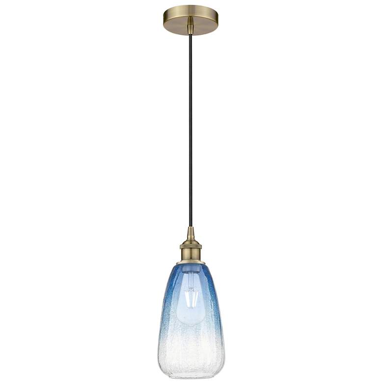 Image 1 Edison Brookhaven Almond 6"W Brass Cord Mini Pendant w/ Sapphire Shade