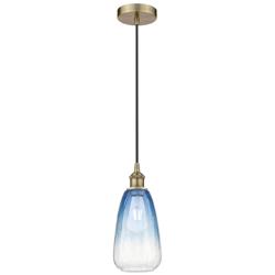 Edison Brookhaven Almond 6"W Brass Cord Mini Pendant w/ Sapphire Shade