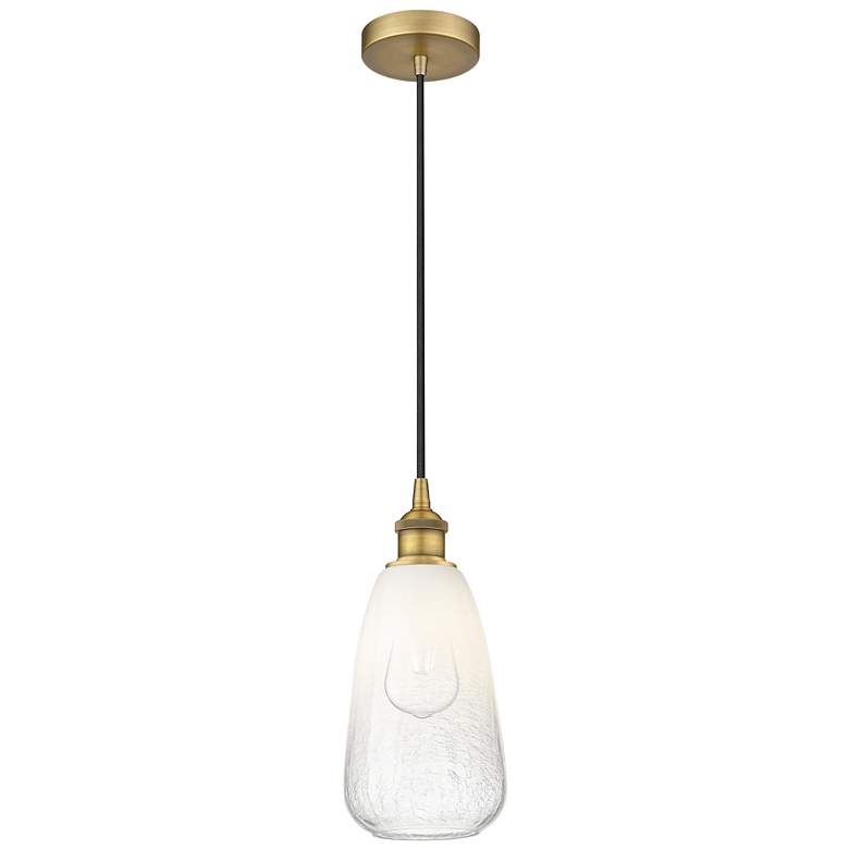 Image 1 Edison Brookhaven Almond 6"W Brushed Brass Cord Pendant w/ Opal Shade