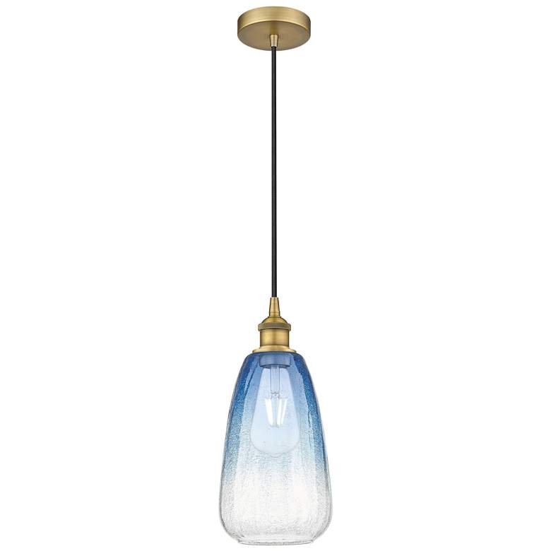 Image 1 Edison Brookhaven Almond 6"W Brushed Brass Cord Pendant w/ Sapphire Shade