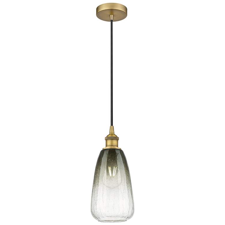 Image 1 Edison Brookhaven Almond 6"W Brushed Brass Cord Pendant w/ Slate Shade