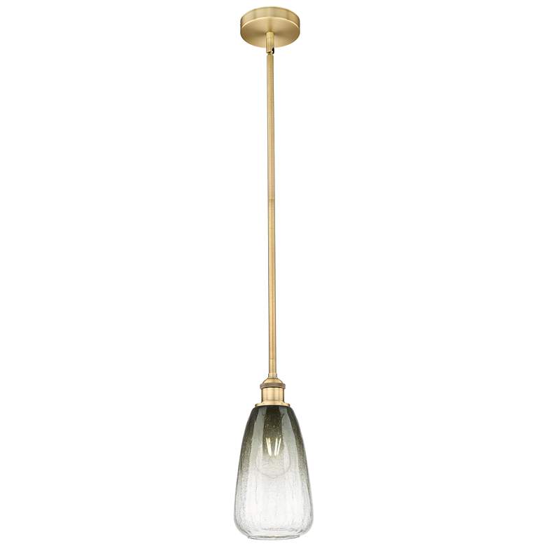 Image 1 Edison Brookhaven Almond 6"W Brushed Brass Stem Pendant w/ Slate Shade