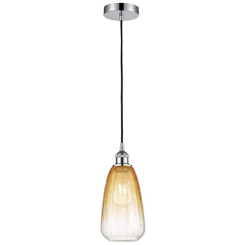 Image 1 Edison Brookhaven Almond 6"W Chrome Cord Mini Pendant w/ Amber Shade