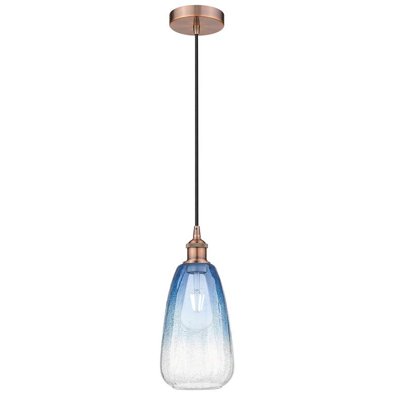Image 1 Edison Brookhaven Almond 6"W Copper Cord Pendant w/ Sapphire Shade
