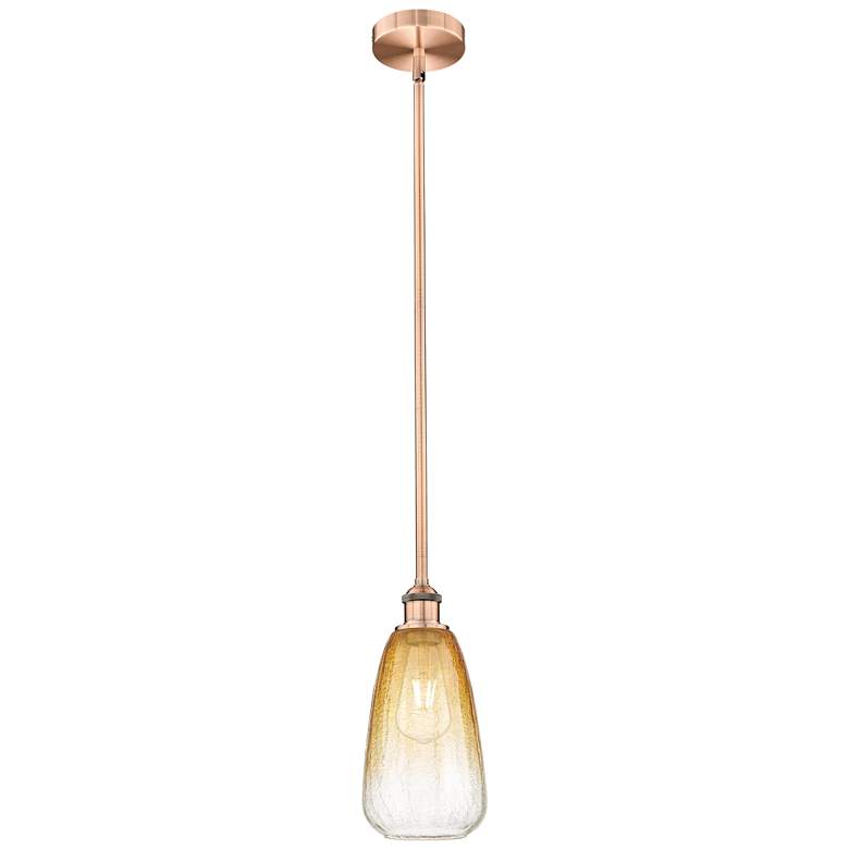 Image 1 Edison Brookhaven Almond 6"W Copper Stem Mini Pendant w/ Amber Shade