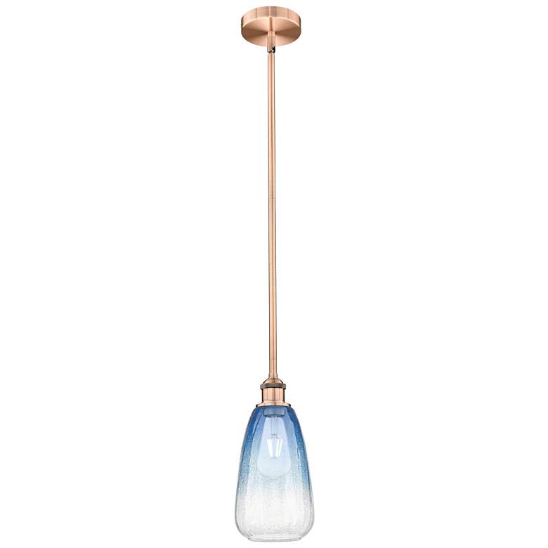 Image 1 Edison Brookhaven Almond 6"W Copper Stem Pendant w/ Sapphire Shade