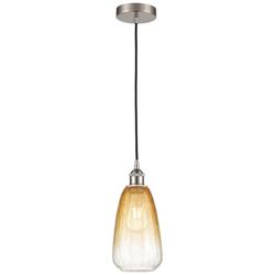 Edison Brookhaven Almond 6"W Nickel Cord Pendant w/ Amber Shade