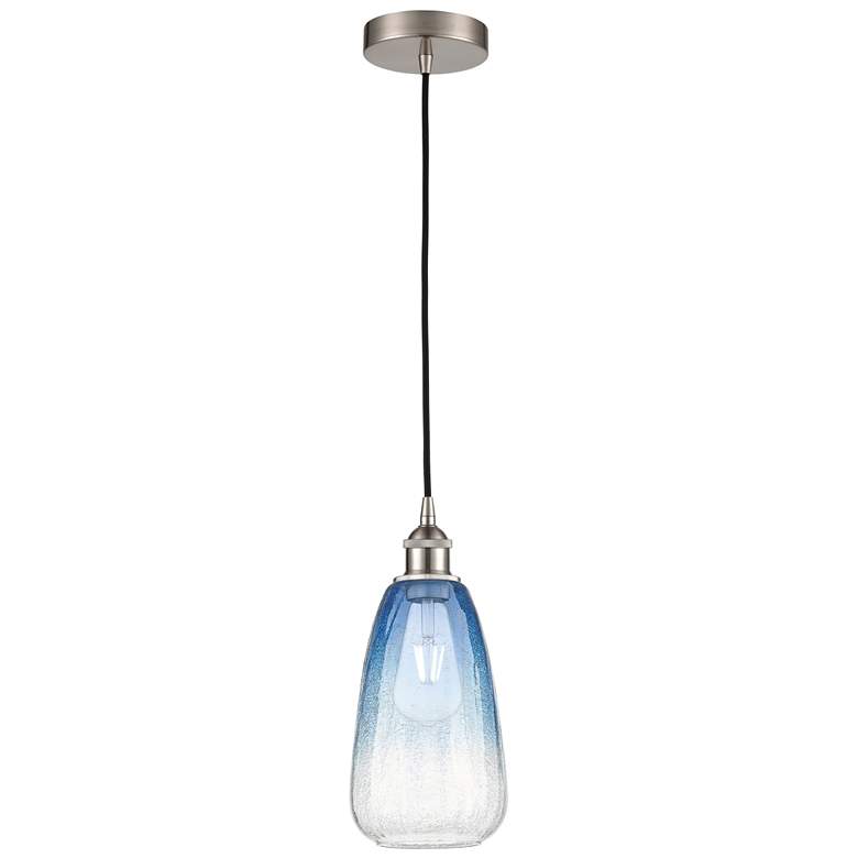 Image 1 Edison Brookhaven Almond 6"W Nickel Cord Pendant w/ Sapphire Shade