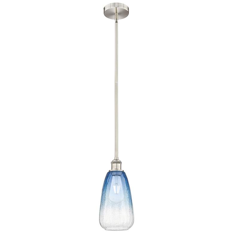 Image 1 Edison Brookhaven Almond 6"W Nickel Stem Pendant w/ Sapphire Shade