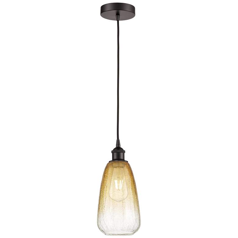 Image 1 Edison Brookhaven Almond 6"W Oiled Bronze Cord Pendant w/ Amber Shade
