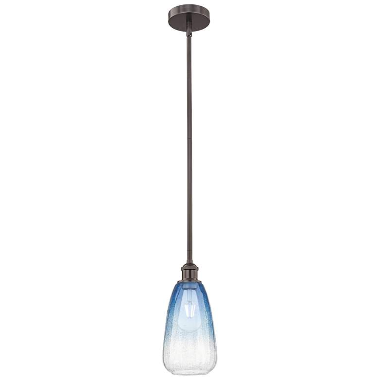 Image 1 Edison Brookhaven Almond 6"W Oiled Bronze Stem Pendant w/ Sapphire Shade