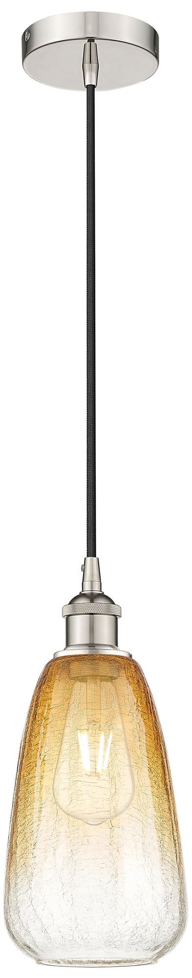 Edison Brookhaven Almond 6"W Polished Nickel Cord Pendant w/ Amber Shade
