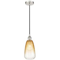 Edison Brookhaven Almond 6"W Polished Nickel Cord Pendant w/ Amber Shade