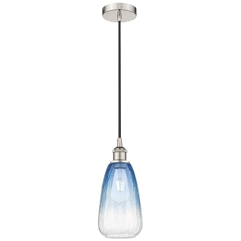 Image 1 Edison Brookhaven Almond 6"W Polished Nickel Cord Pendant w/ Sapphire Shade
