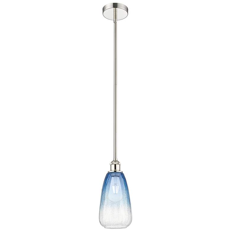 Image 1 Edison Brookhaven Almond 6"W Polished Nickel Stem Pendant w/ Sapphire Shade