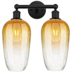 Edison Brookhaven Flute 16"W 2 Light Black Vanity Light w/ Amber Shade