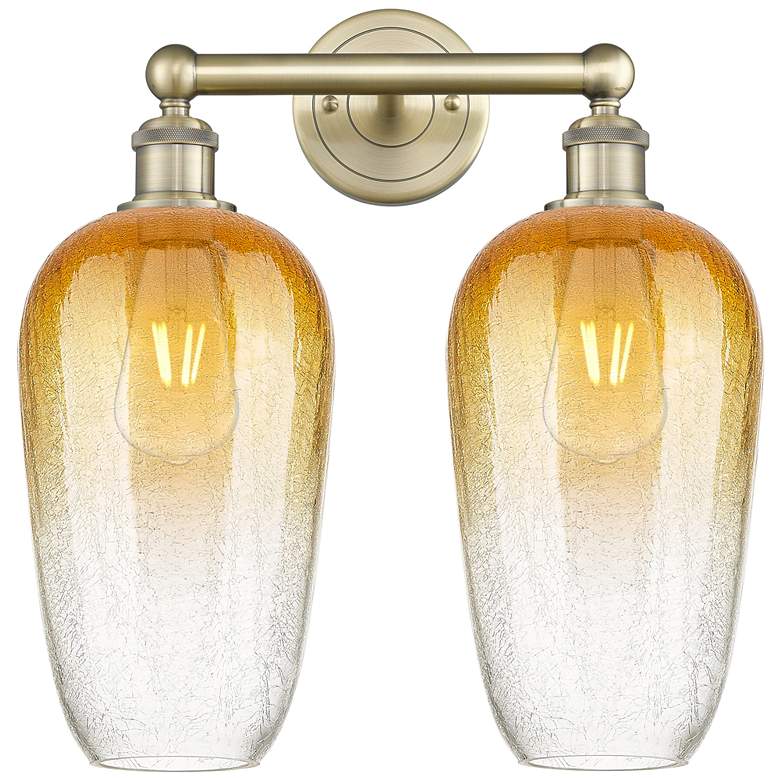 Image 1 Edison Brookhaven Flute 16"W 2 Light Brass Vanity Light w/ Amber Shade