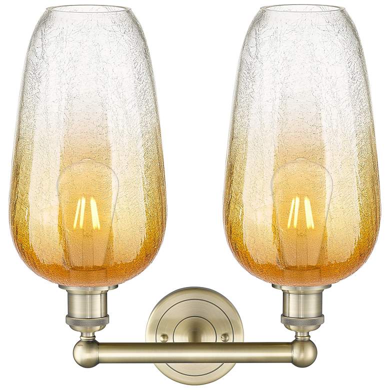 Image 2 Edison Brookhaven Flute 16"W 2 Light Brass Vanity Light w/ Amber Shade more views