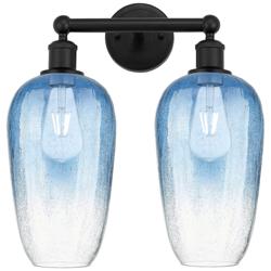 Edison Brookhaven Flute 16"W 2-Lt Black Bath Light w/ Sapphire Shade