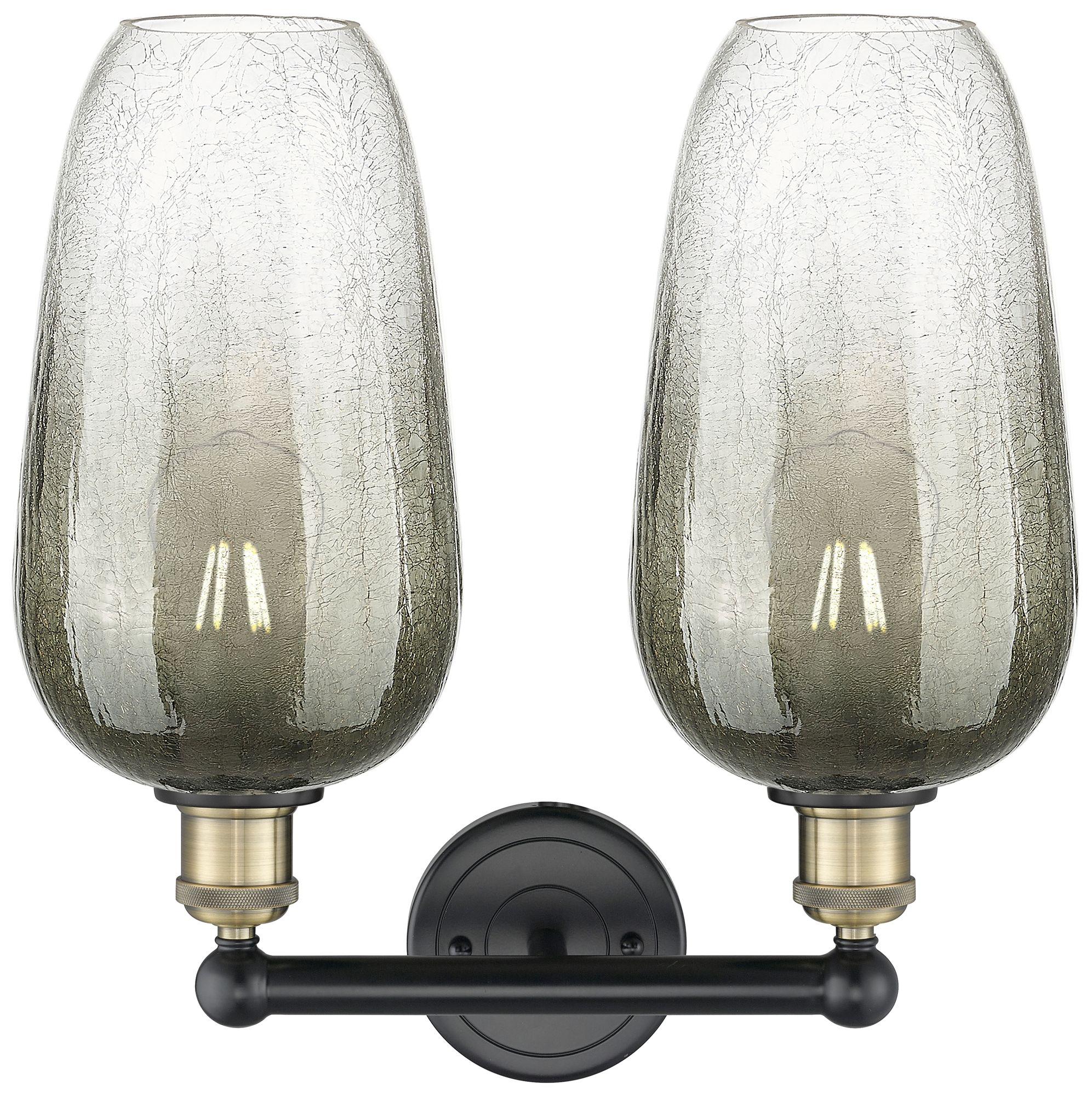 Image 2 Edison Brookhaven Flute 16"W 2-Lt Black Brass Vanity w/ Slate Shade more views