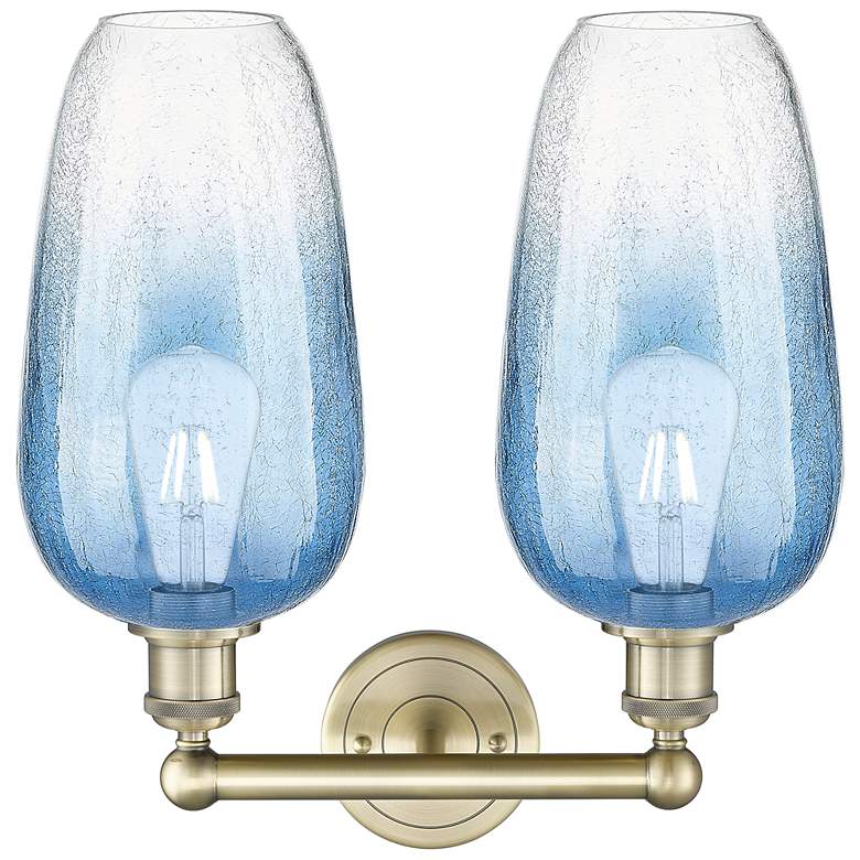 Image 2 Edison Brookhaven Flute 16"W 2-Lt Brass Bath Light w/ Sapphire Shade more views
