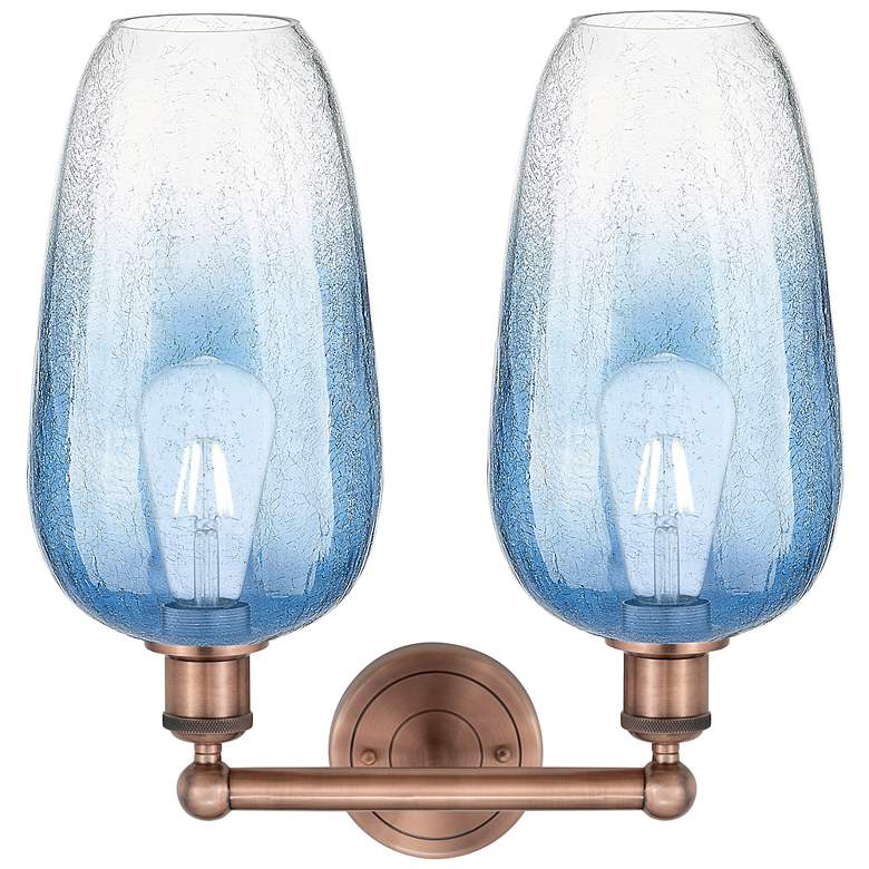 Image 2 Edison Brookhaven Flute 16"W 2-Lt Copper Bath Light w/ Sapphire Shade more views