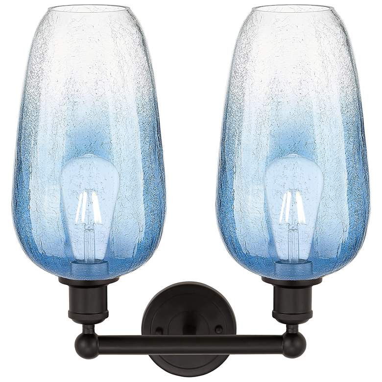 Image 2 Edison Brookhaven Flute 16"W 2-Lt Oiled Bronze Vanity w/ Sapphire Shade more views