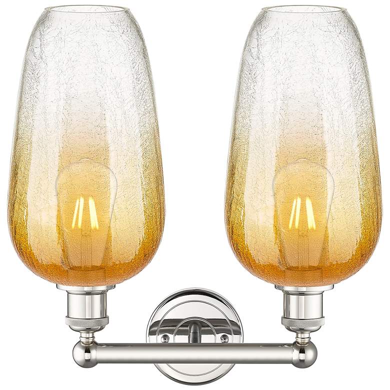 Image 2 Edison Brookhaven Flute 16"W 2-Lt Polished Nickel Vanity w/ Amber Shade more views