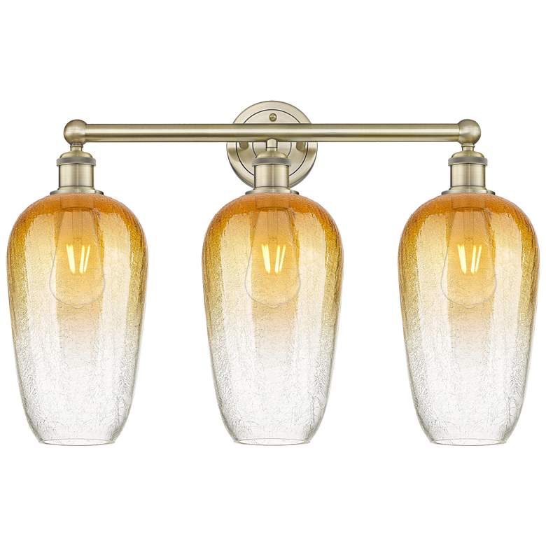 Image 1 Edison Brookhaven Flute 25"W 3 Light Brass Vanity Light w/ Amber Shade