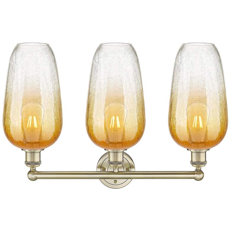 Image 2 Edison Brookhaven Flute 25"W 3 Light Brass Vanity Light w/ Amber Shade more views