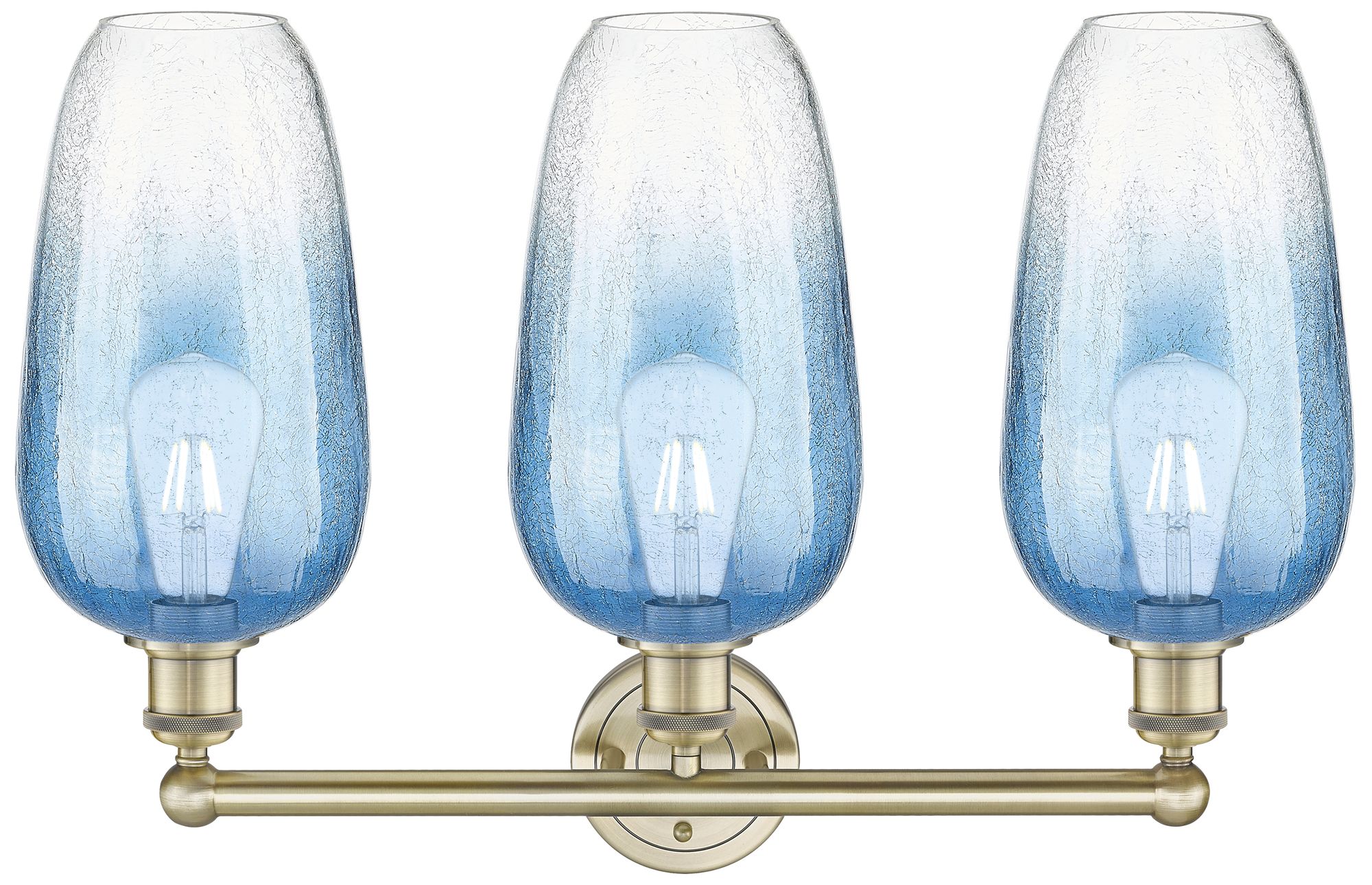 Image 2 Edison Brookhaven Flute 25"W 3-Lt Brass Bath Light w/ Sapphire Shade more views