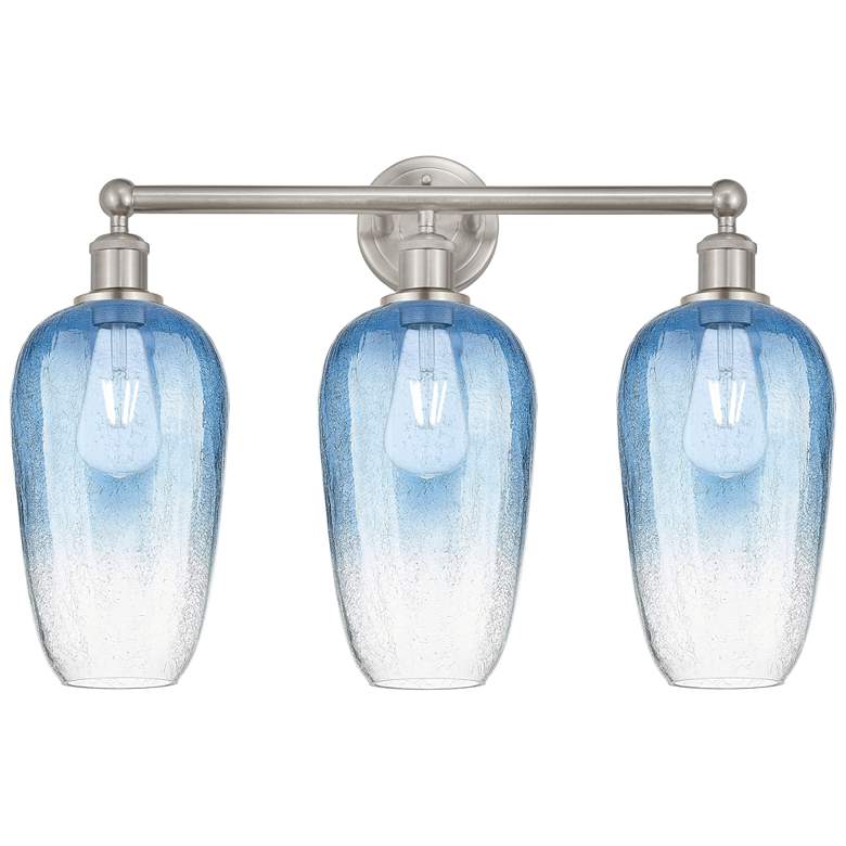 Image 1 Edison Brookhaven Flute 25"W 3-Lt Nickel Bath Light w/ Sapphire Shade