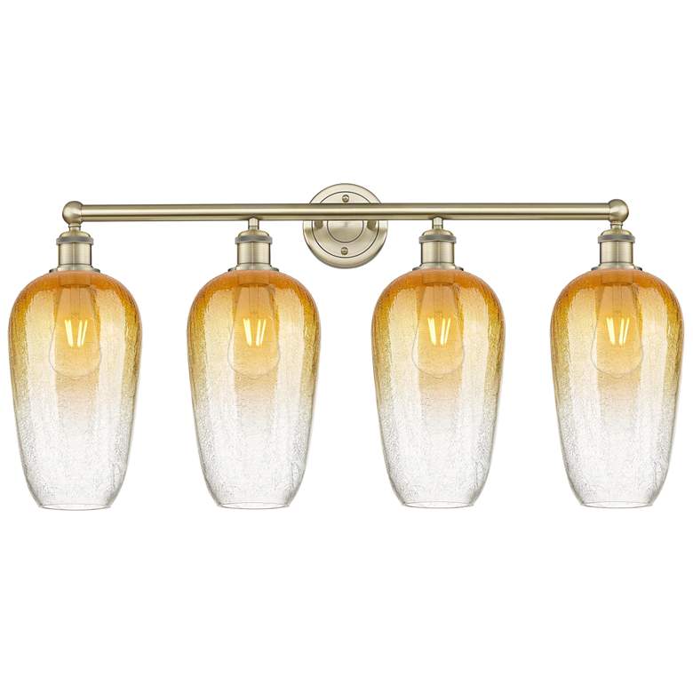 Image 1 Edison Brookhaven Flute 34"W 4 Light Brass Vanity Light w/ Amber Shade